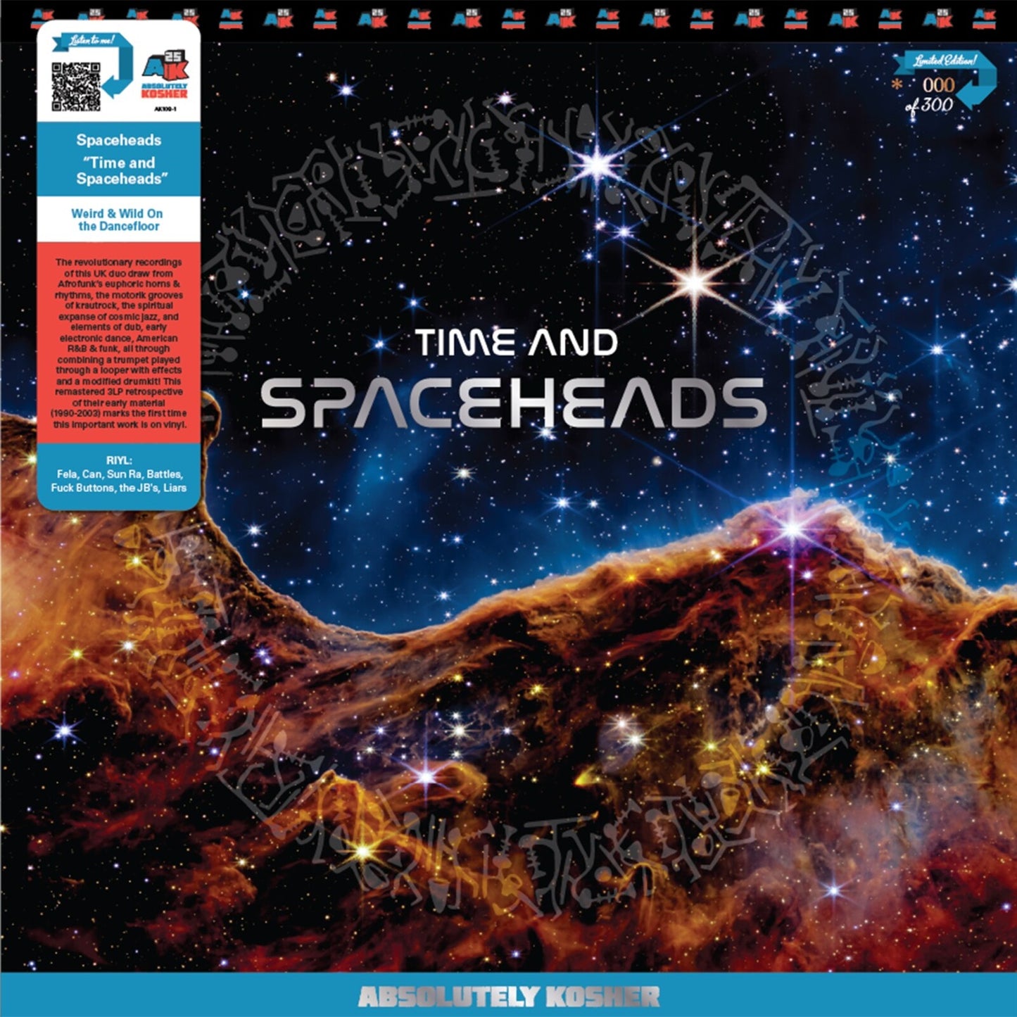 Vinyl record for Spaceheads’ “Time And Spaceheads” with cosmic artwork.