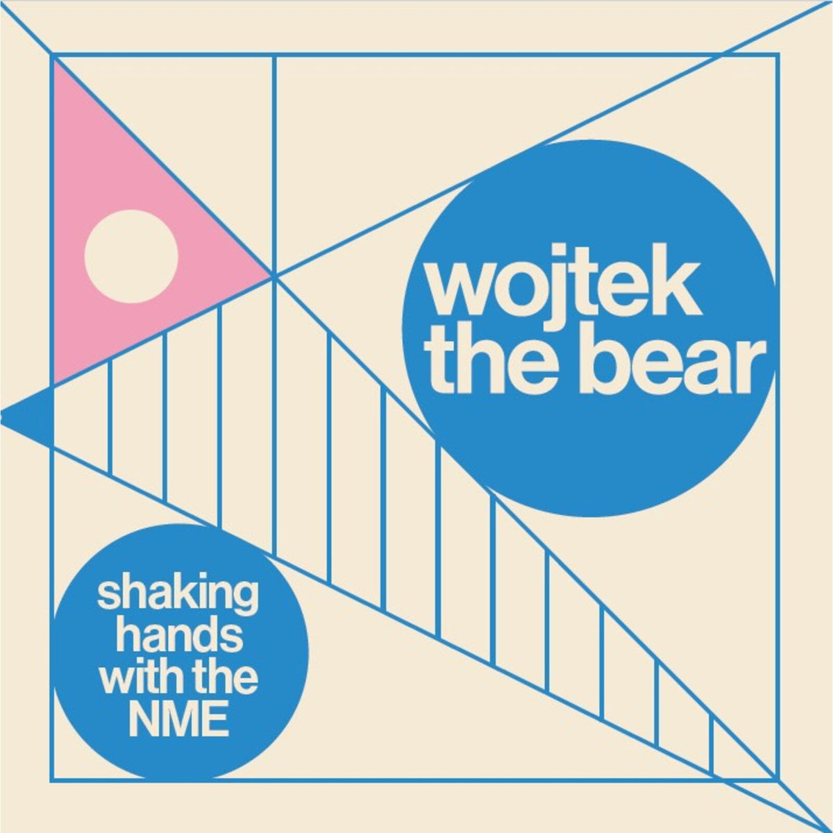 Album cover for “Wojtek The Bear - Shaking Hands With The NME” with geometric shapes.