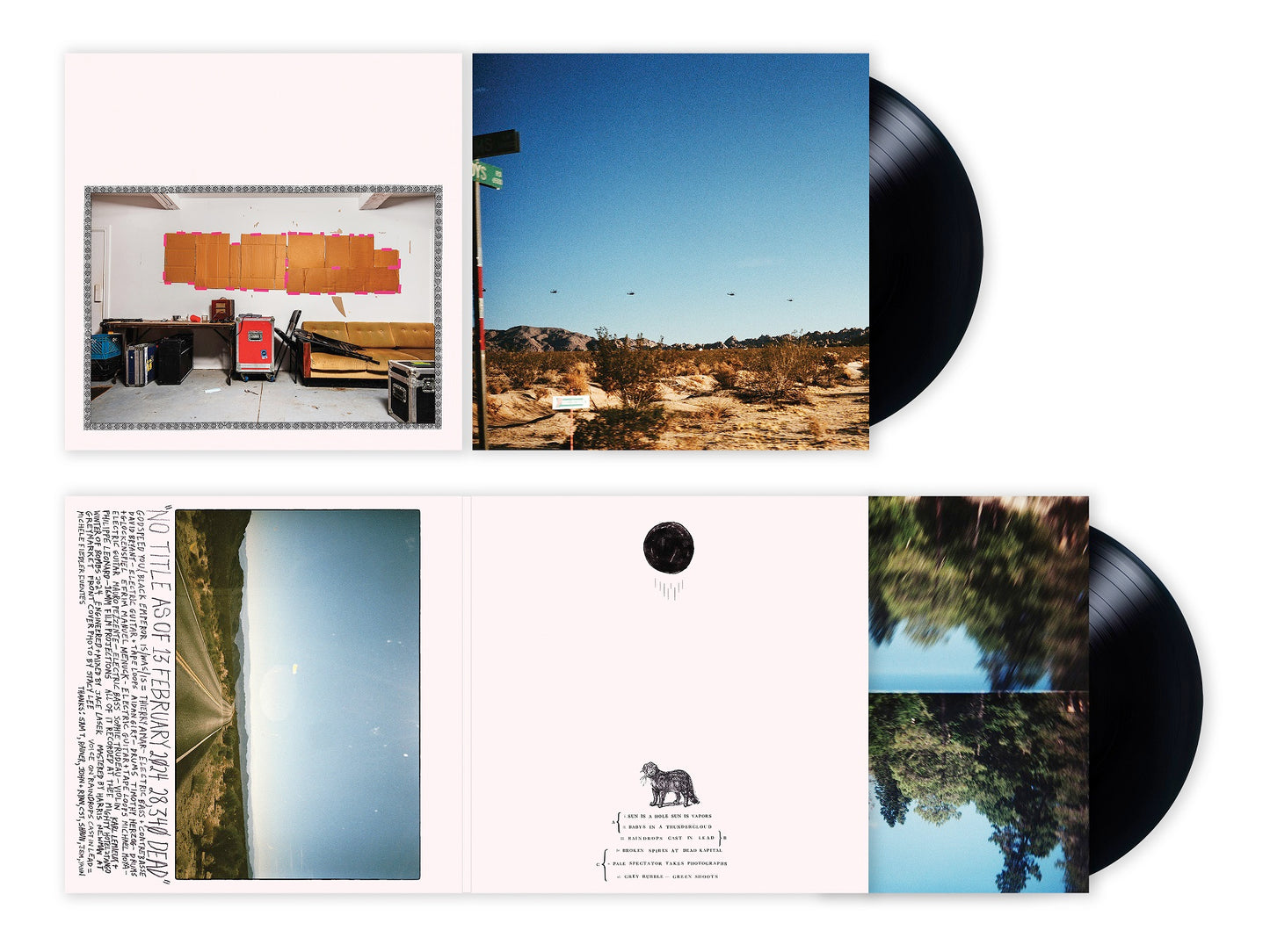 Vinyl record with collage cover featuring photos, text, and a central orange square.