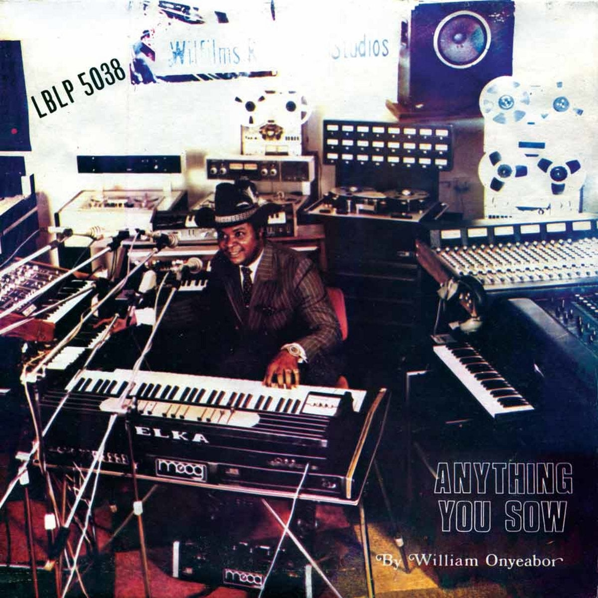 Album cover for William Onyeabor’s “Anything You Sow” featuring a man at keyboards.