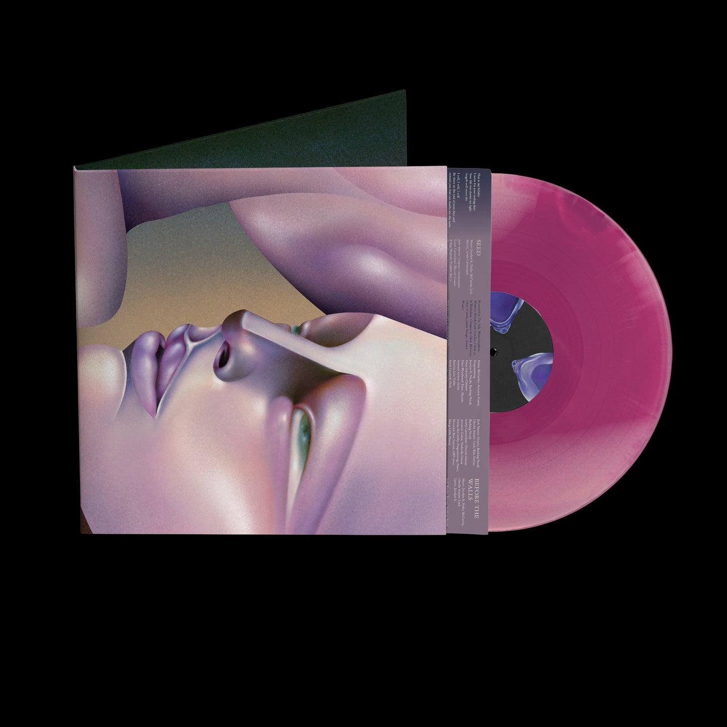 Vinyl record with a surreal, glossy cover featuring a face and lips.