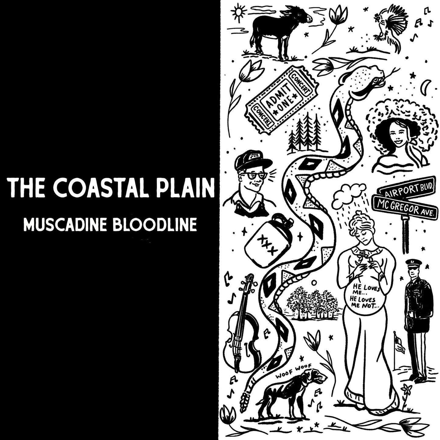 CD cover: black and white illustrated collage with text and figures.