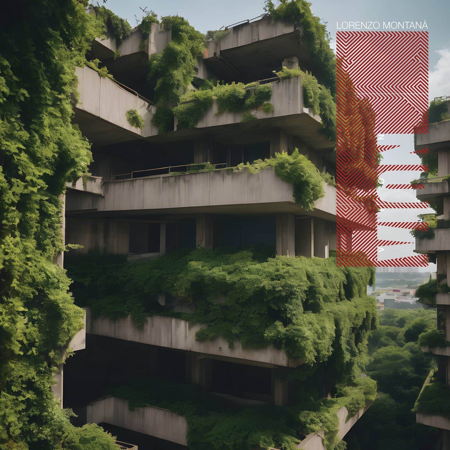 Vinyl album cover for Lorenzo Montana’s “Vion” featuring brutalist architecture.