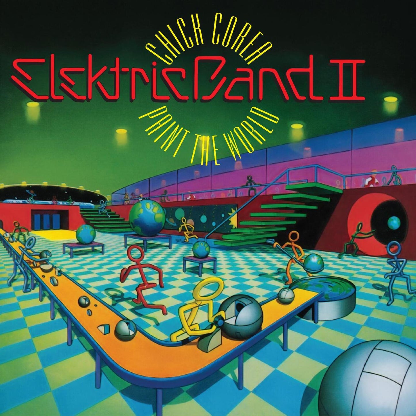 Chick Corea album cover: abstract figures in a colorful, geometric space.
