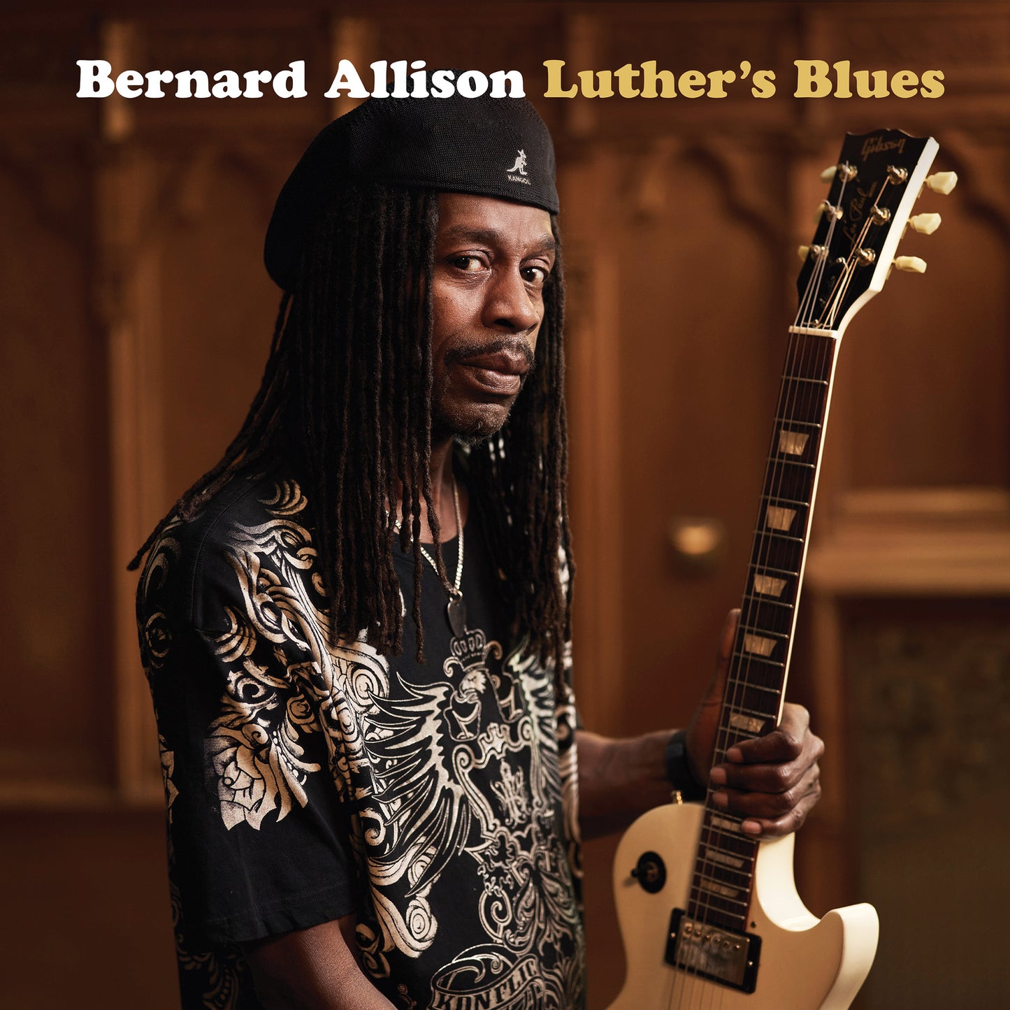 Bernard Allison portrait with guitar, album cover for "Luther's Blues.