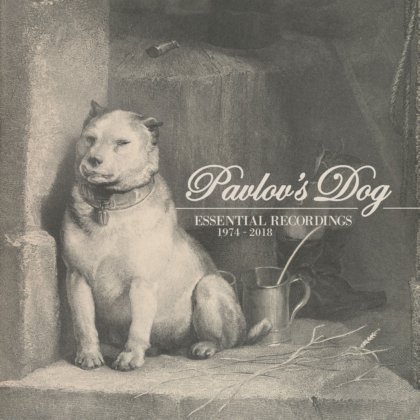 Vintage-style CD cover featuring a dog, pitcher, and ornate script text.