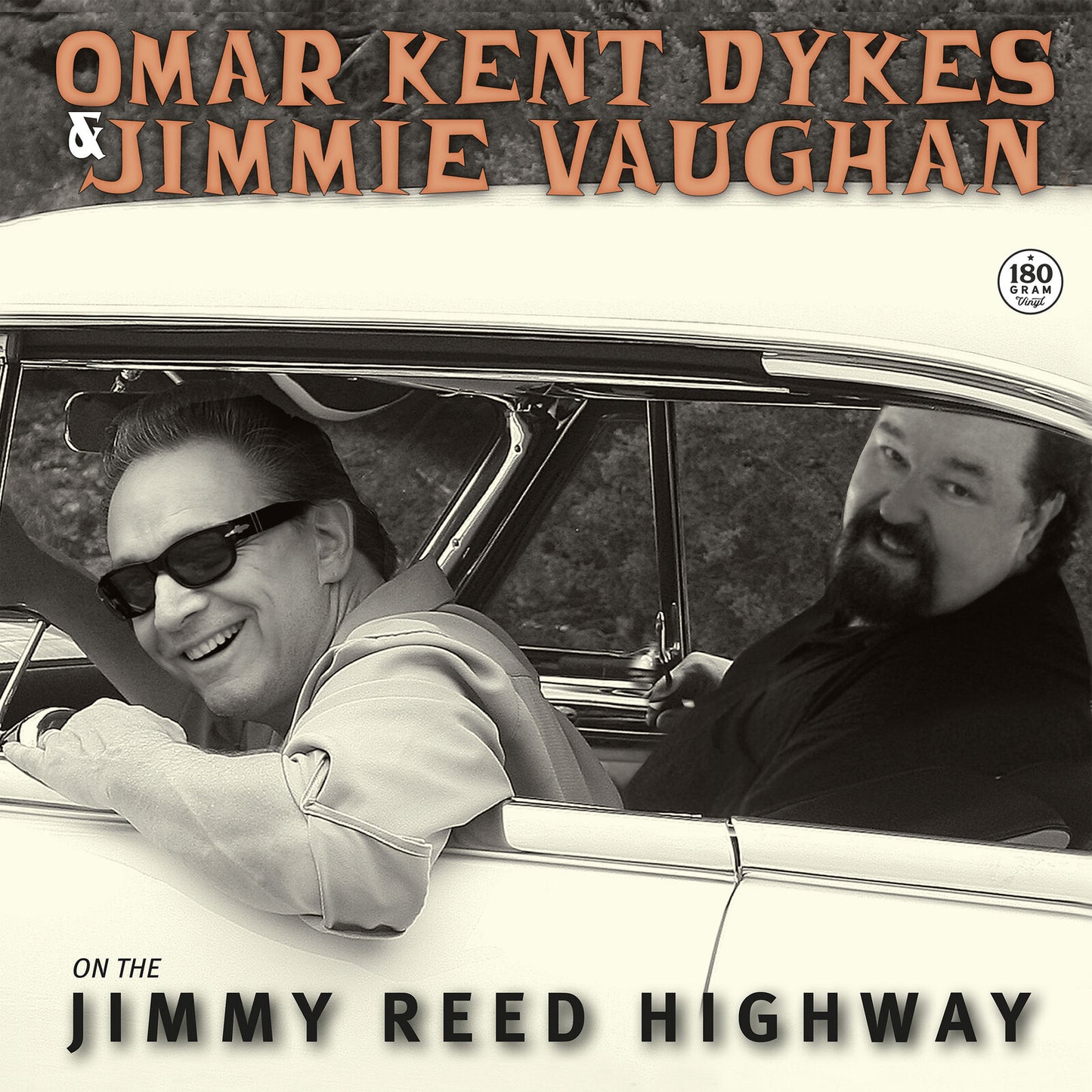 Vinyl album cover featuring Omar Kent Dykes and Jimmie Vaughan in a car.