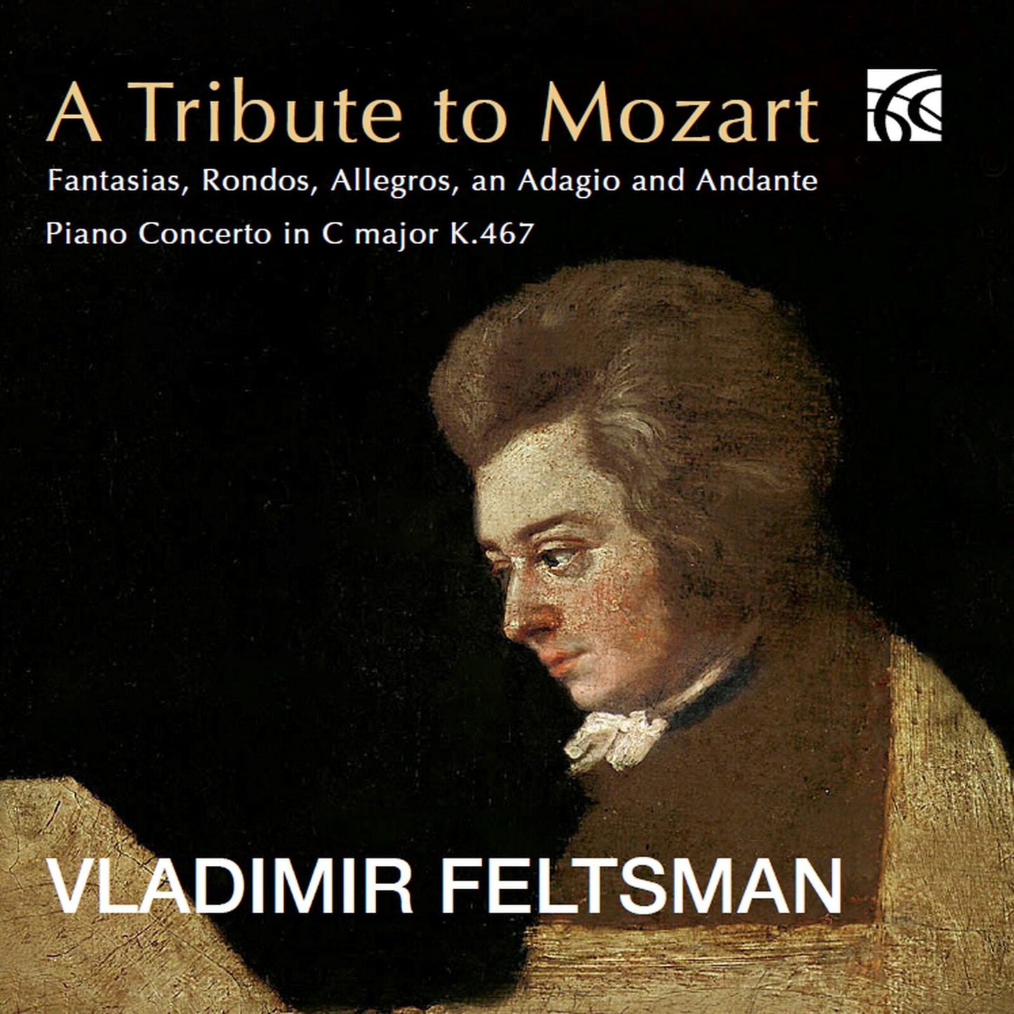 CD cover featuring a portrait of Mozart and pianist Vladimir Feltsman.