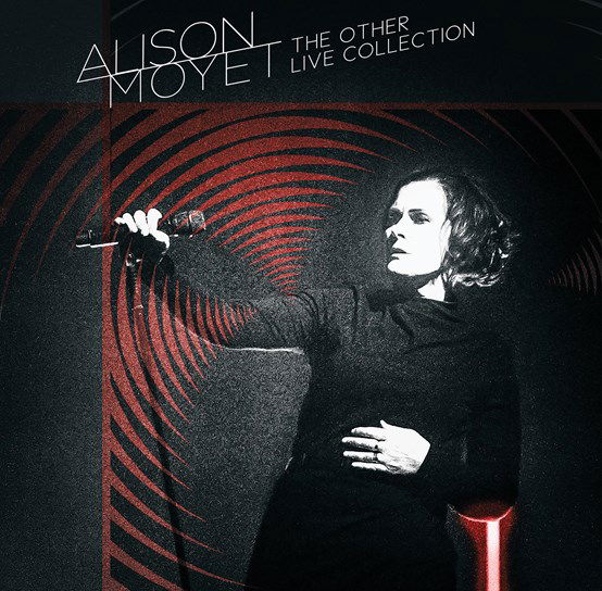 Alison Moyet album cover featuring a black and white portrait with red swirls.