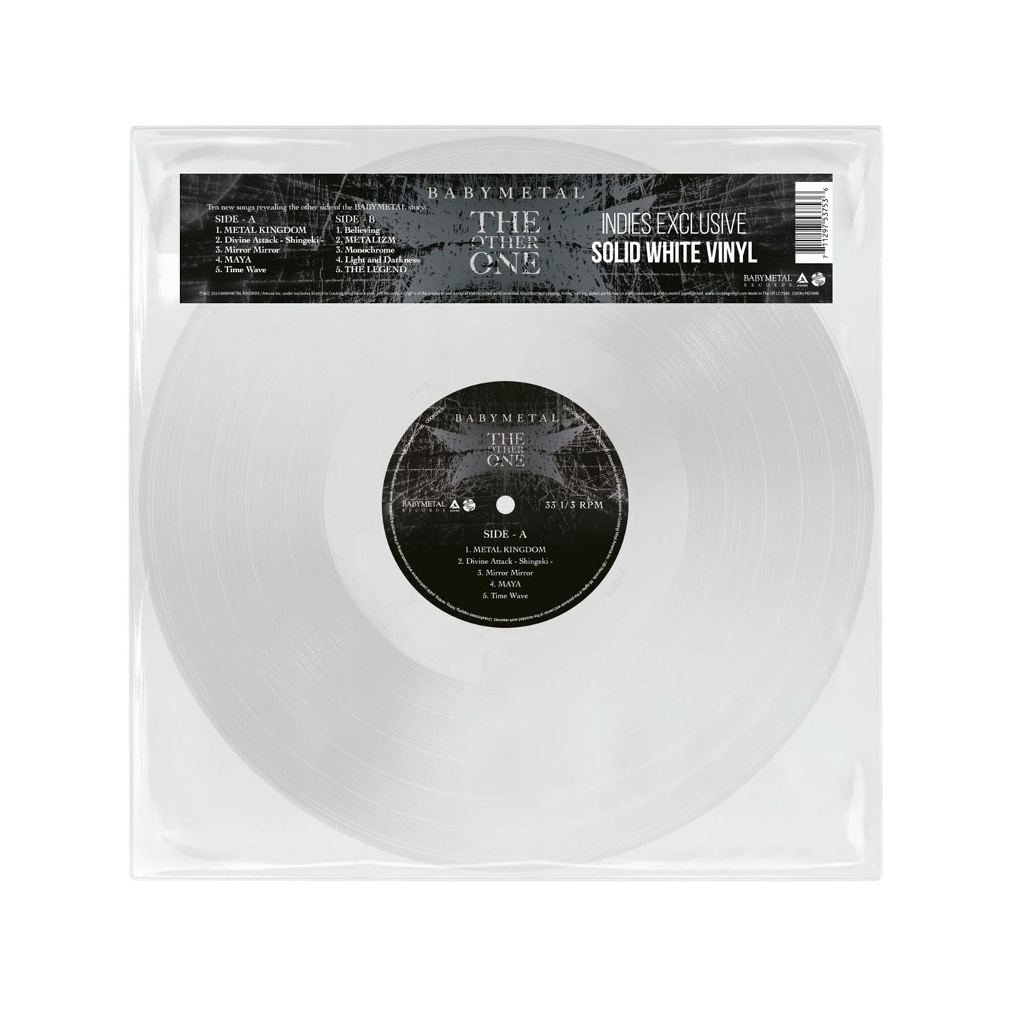 White vinyl record of Babymetal’s “The Other One” with black label details.