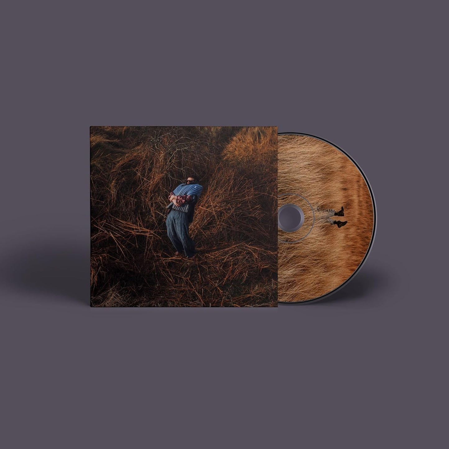 Jack Garratt's "Pillars" CD case and disc with a figure in dry grass.