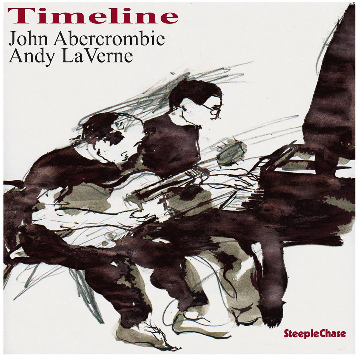 Album cover for "Timeline" by John Abercrombie & Andy LaVerne, watercolor style.
