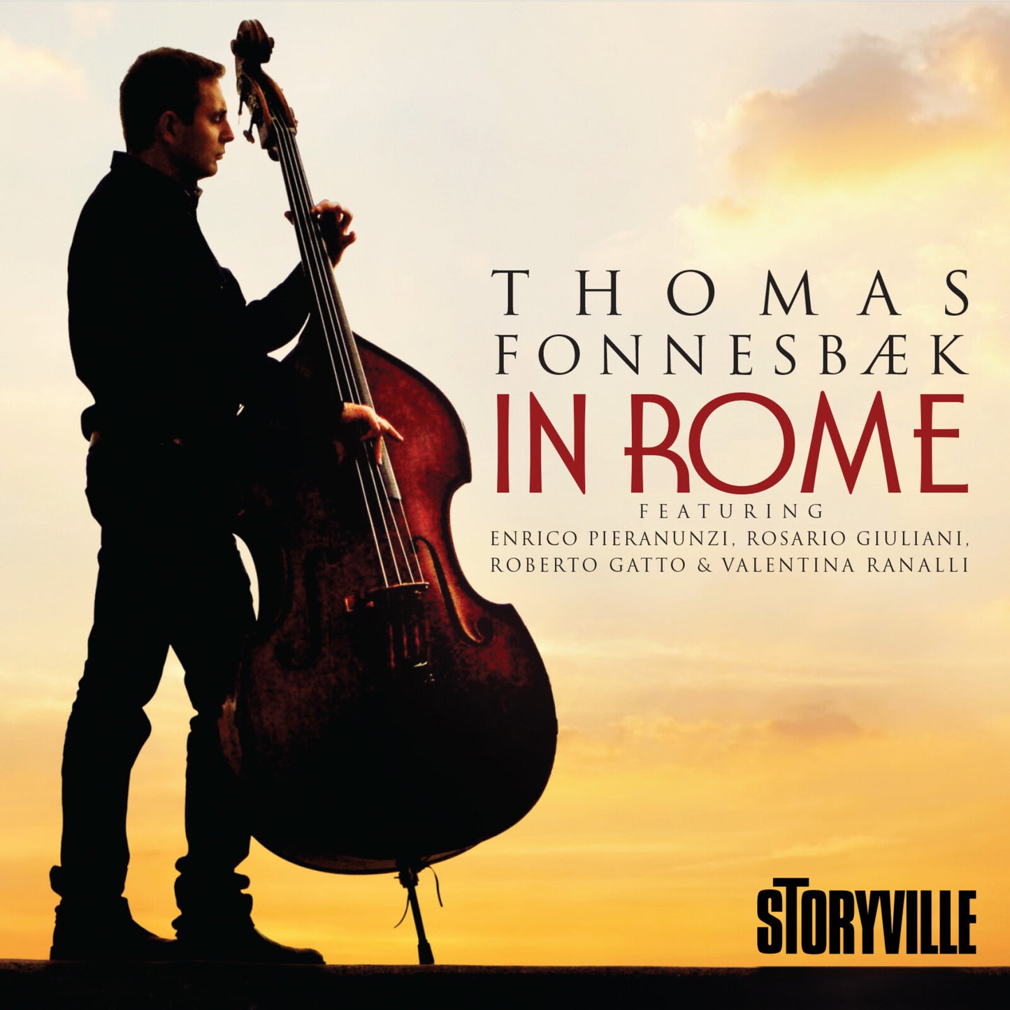 CD cover: bassist Thomas Fonnesbæk with his instrument, titled "In Rome".