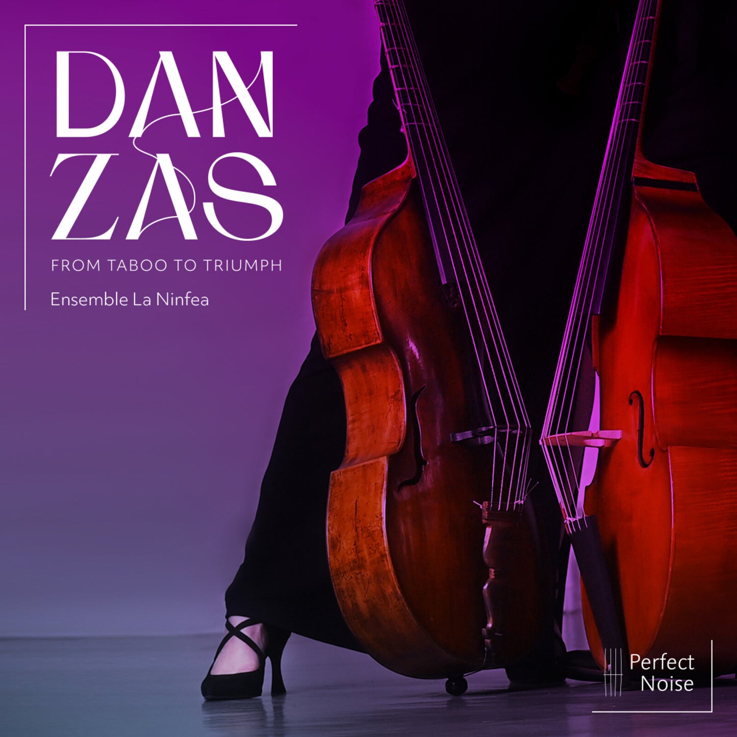 CD cover featuring a person and a large, polished double bass.