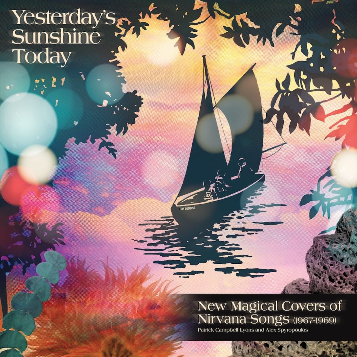 CD cover: sailboat on water with colorful abstract foliage.