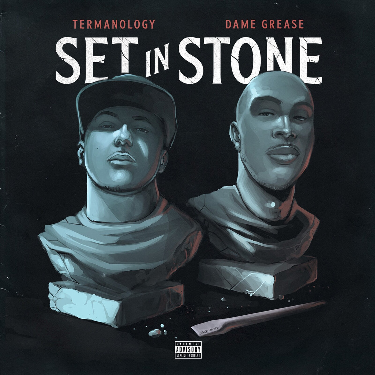 Album cover: busts of Termanology and Dame Grease on a dark background.