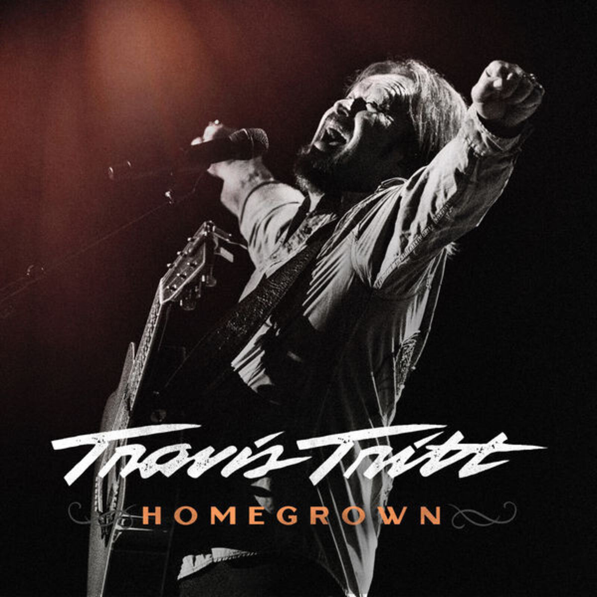 Black and white album cover featuring Travis Tritt performing with a guitar.