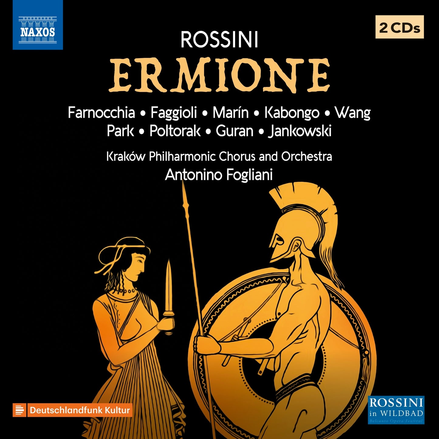 CD cover for Rossini’s *Ermione* featuring classical figures in profile.