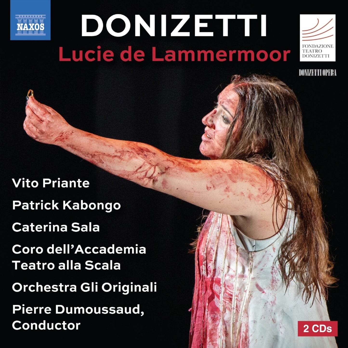 CD cover for Donizetti’s “Lucie de Lammermoor” opera, featuring a dramatic scene.
