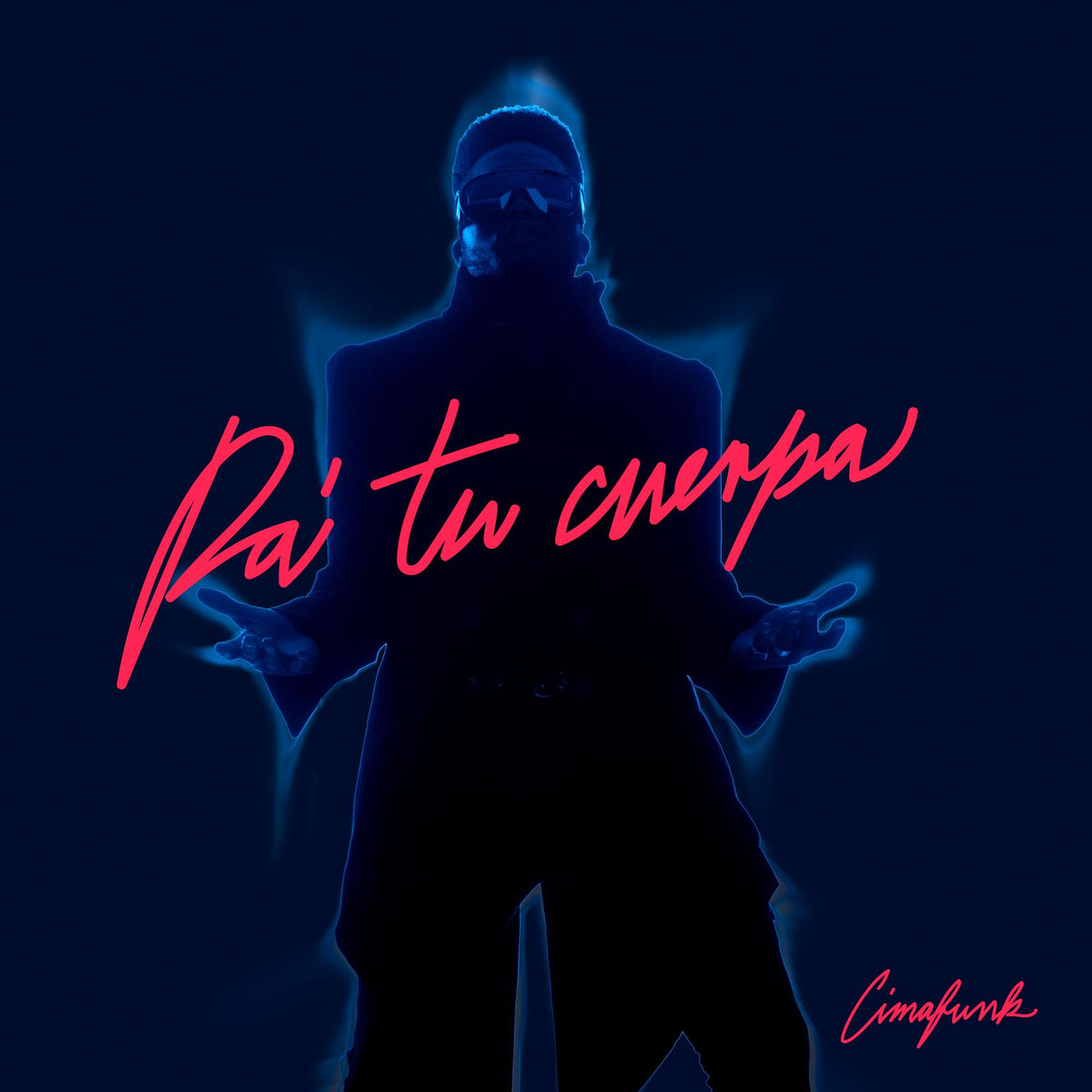 Cimafunk album cover: silhouetted man in suit with red neon text.
