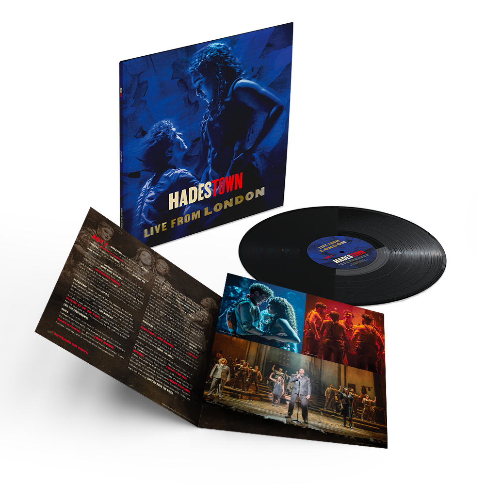 Hadestown London cast recording vinyl with album artwork and insert.