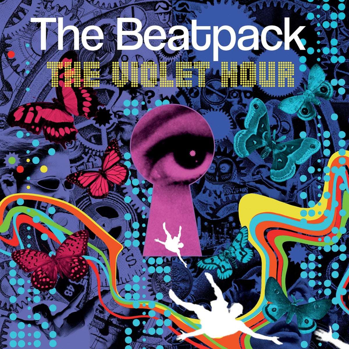 Album cover for The Beatpack’s “The Violet Hour” with keyhole and butterflies.