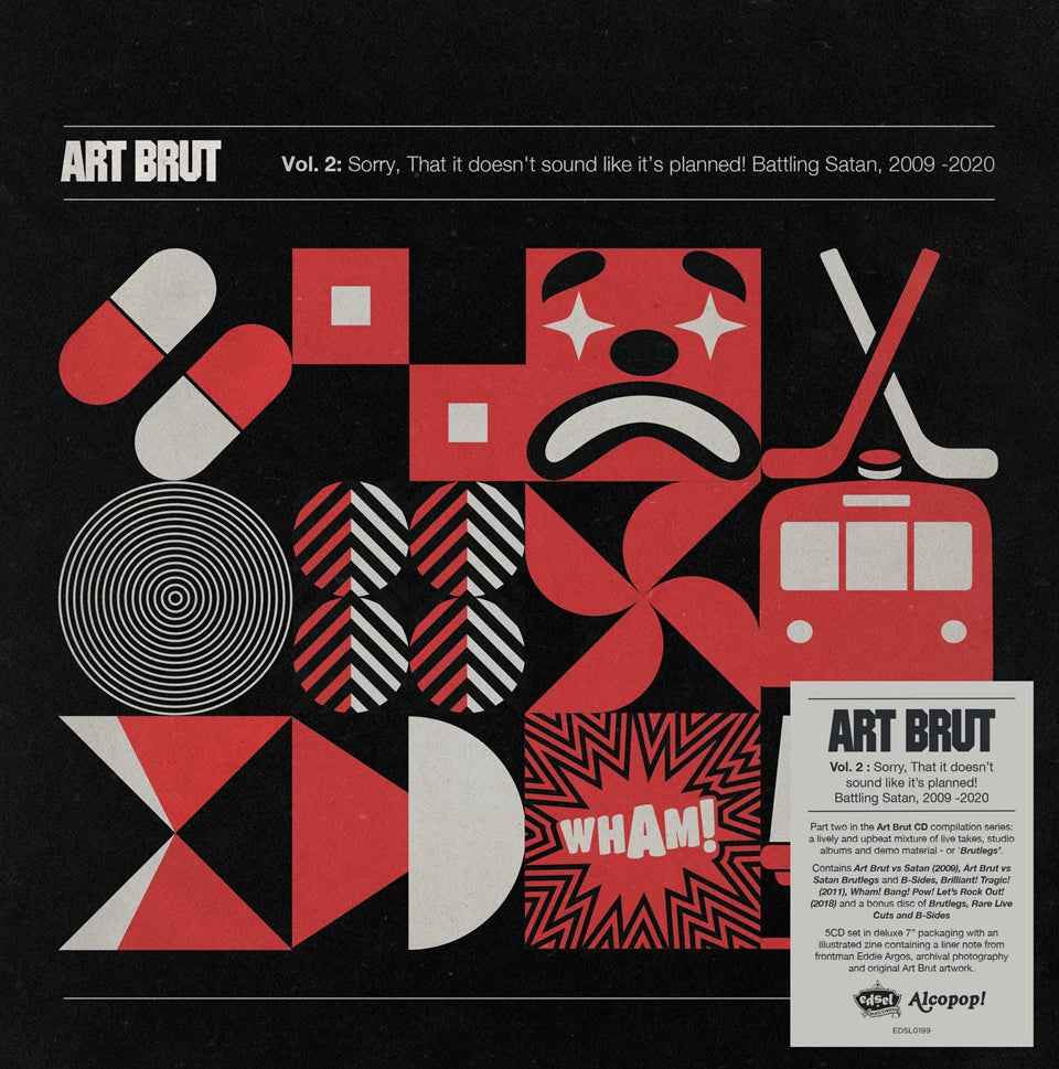 CD cover for Art Brut’s “Sorry That It Doesn’t Sound Like…” album, abstract red design.