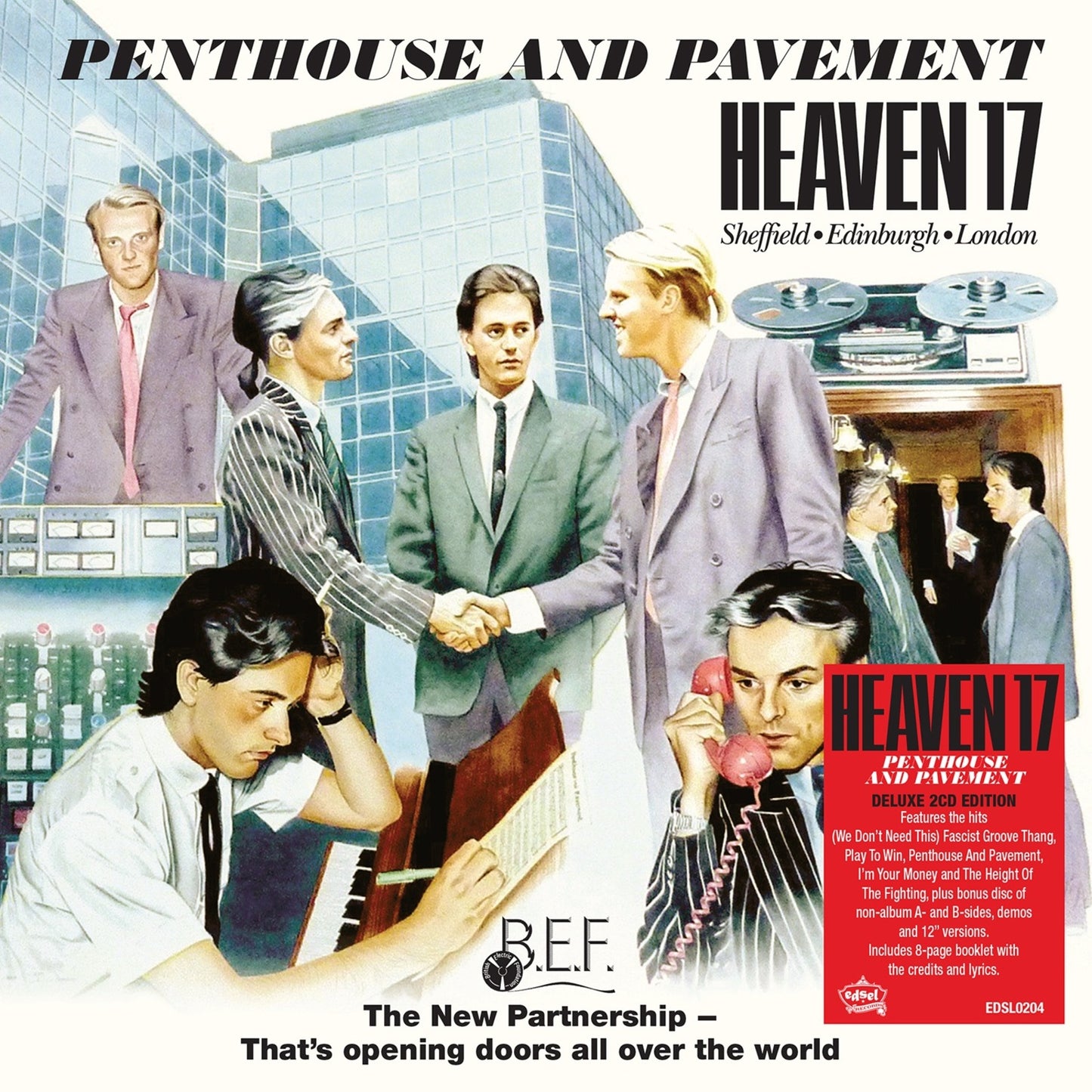 Heaven 17 “Penthouse And Pavement” deluxe CD cover with band portrait.