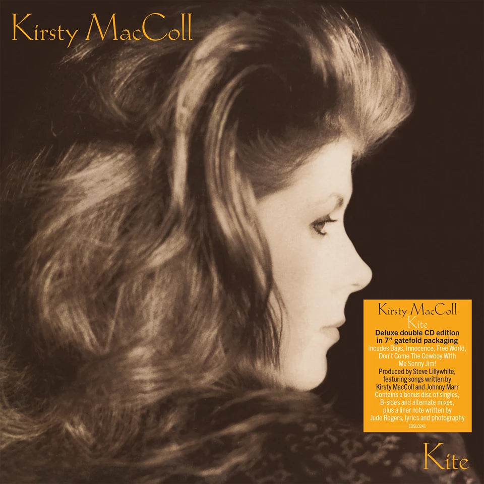 Kirsty MacColl’s “Kite” 2CD album cover with a portrait of the singer.