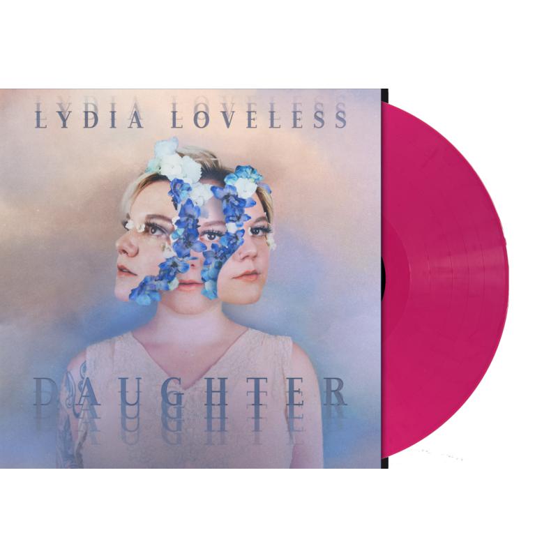 Pink vinyl record with album cover featuring a woman’s double exposure portrait.