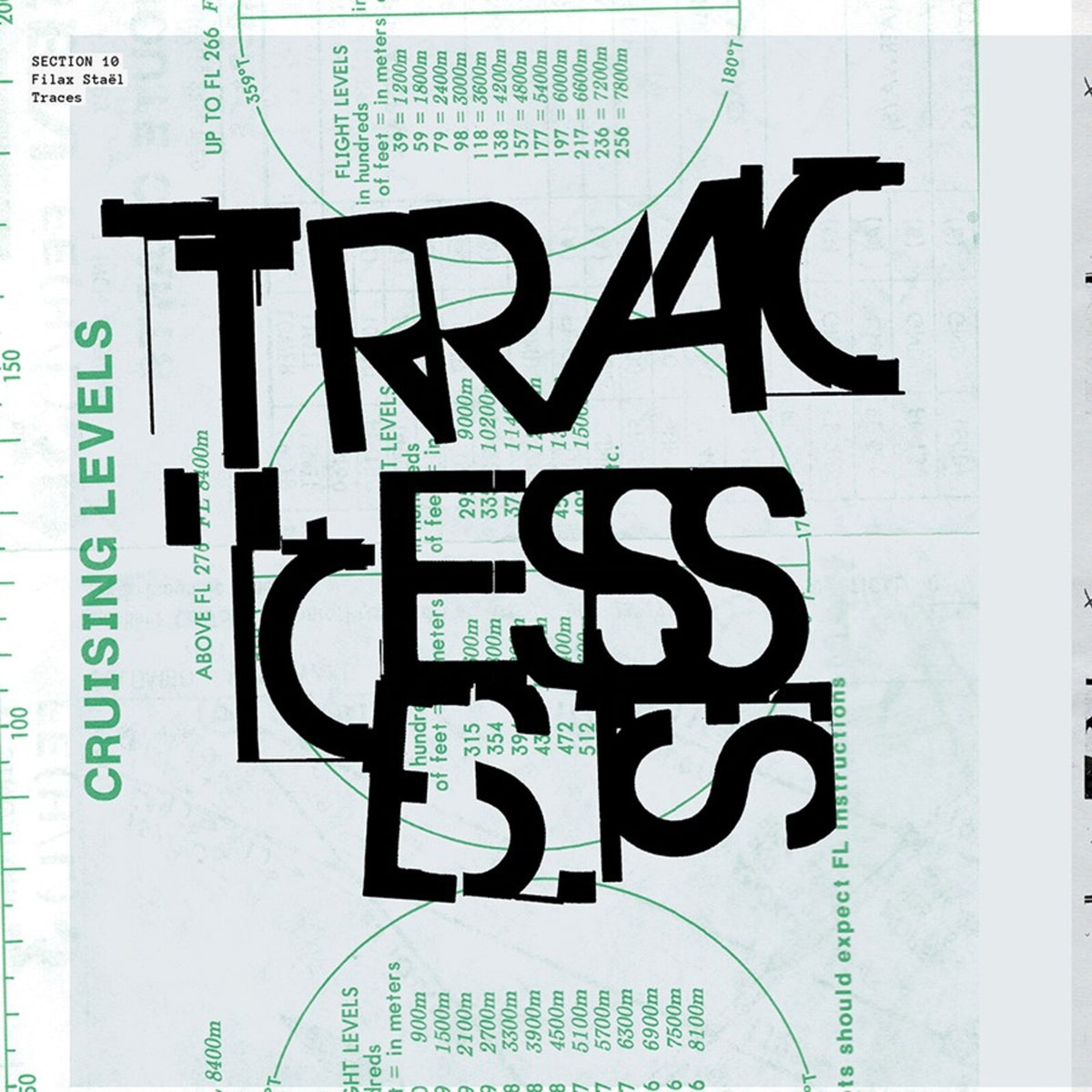 Vinyl record cover with abstract black and white graphic of flight levels.