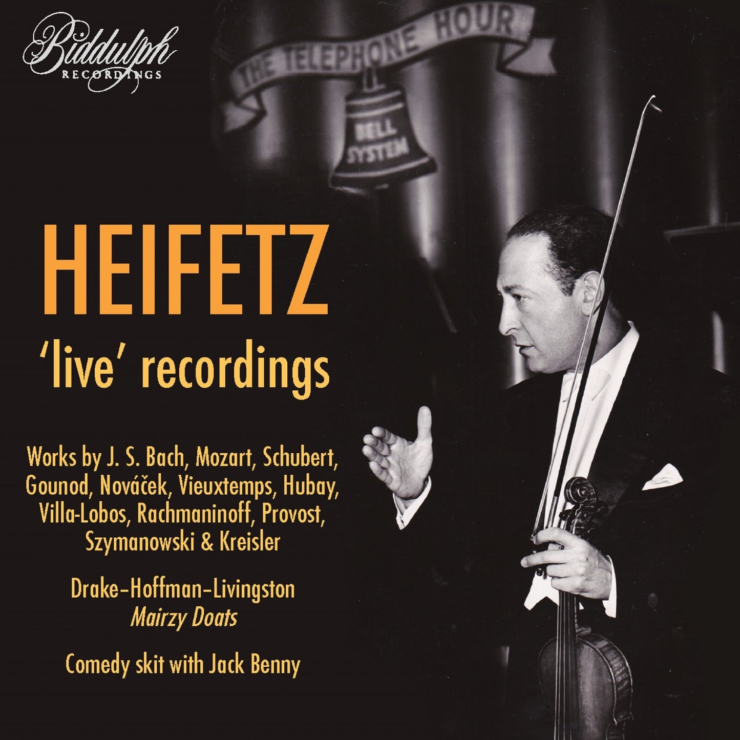 CD cover featuring violinist Jascha Heifetz in profile, black and white.