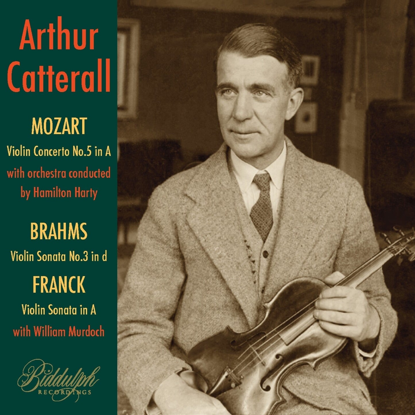 CD cover featuring violinist Arthur Catterall in a suit, holding a violin.
