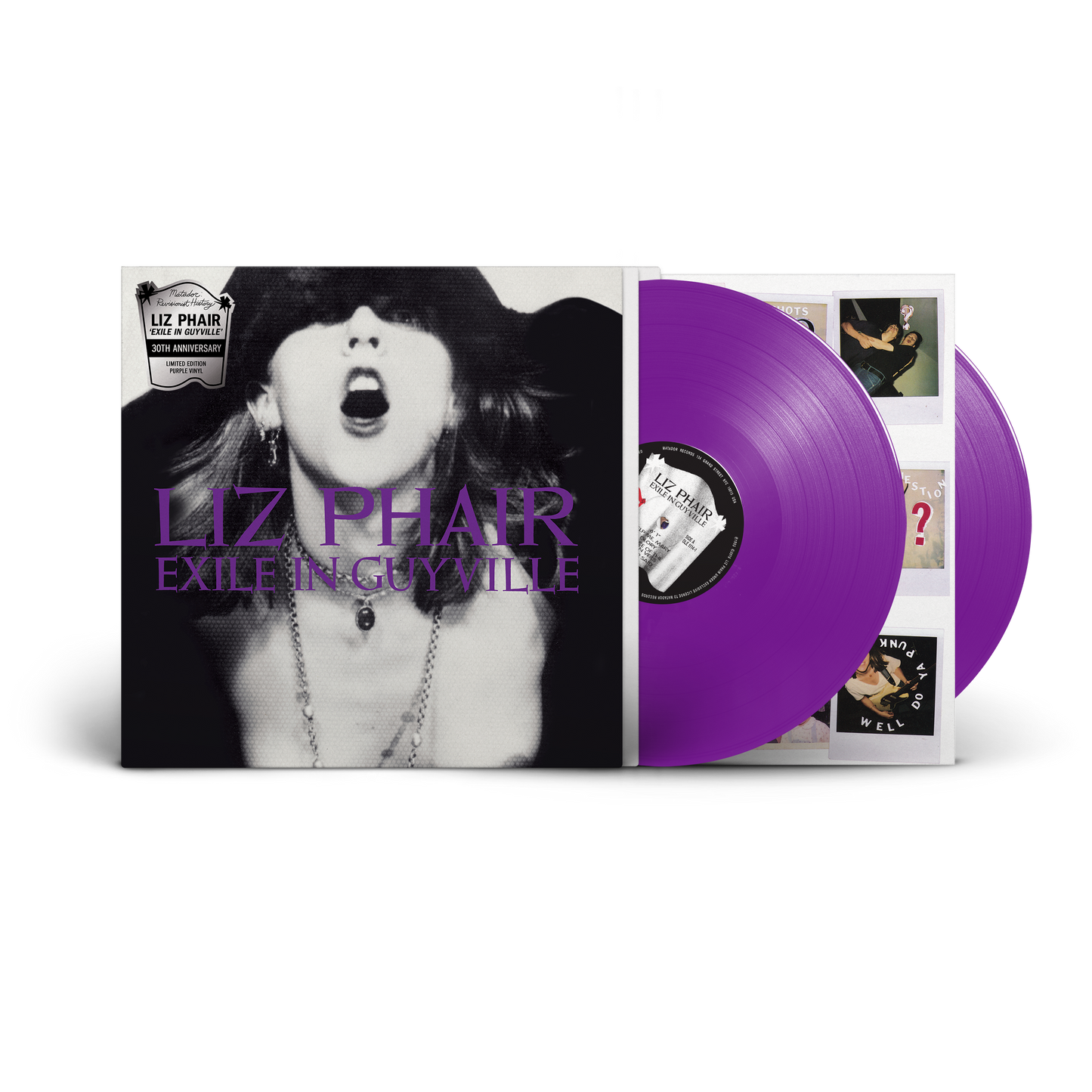Liz Phair Exile in Guyville album cover with two purple vinyl records.