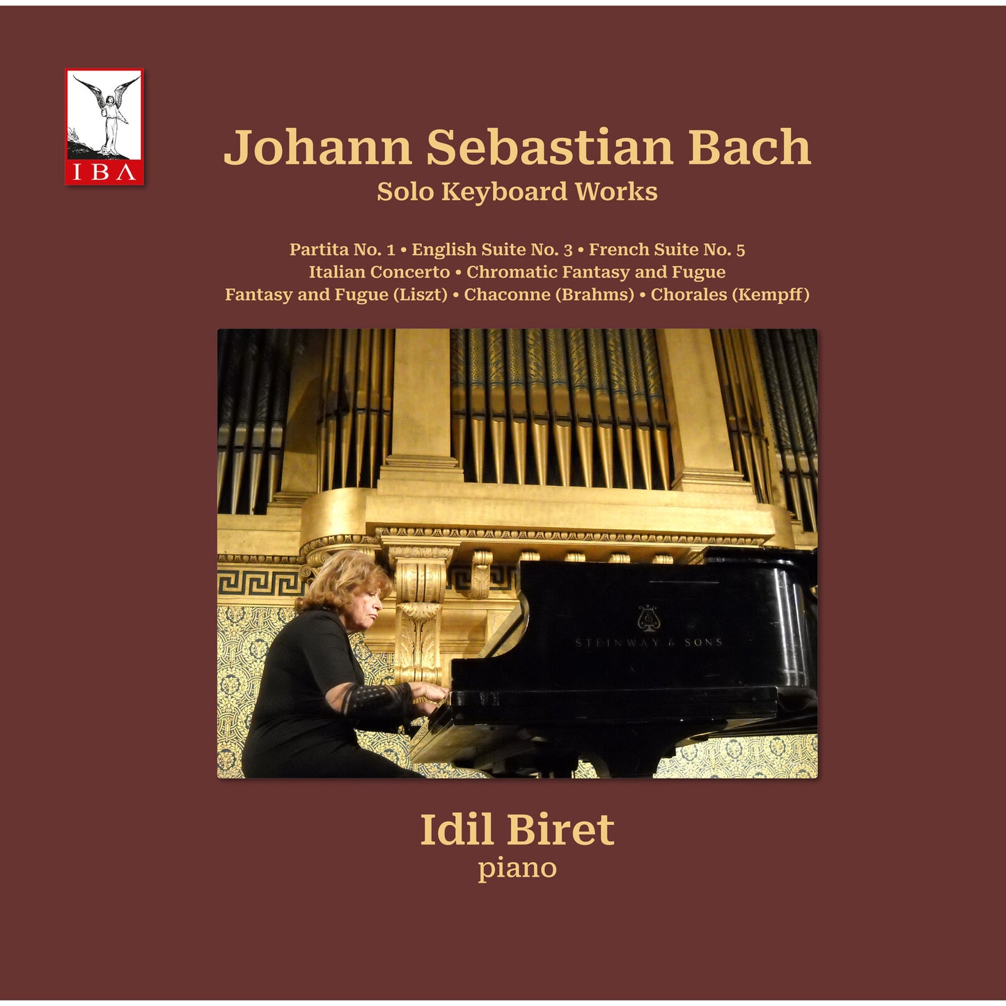 Album cover featuring pianist Idil Biret at a Steinway grand piano.