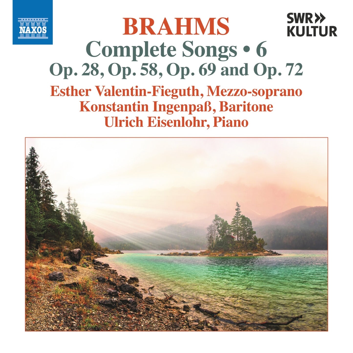 CD cover for Brahms' Complete Songs Vol. 6, featuring a lakeside landscape.
