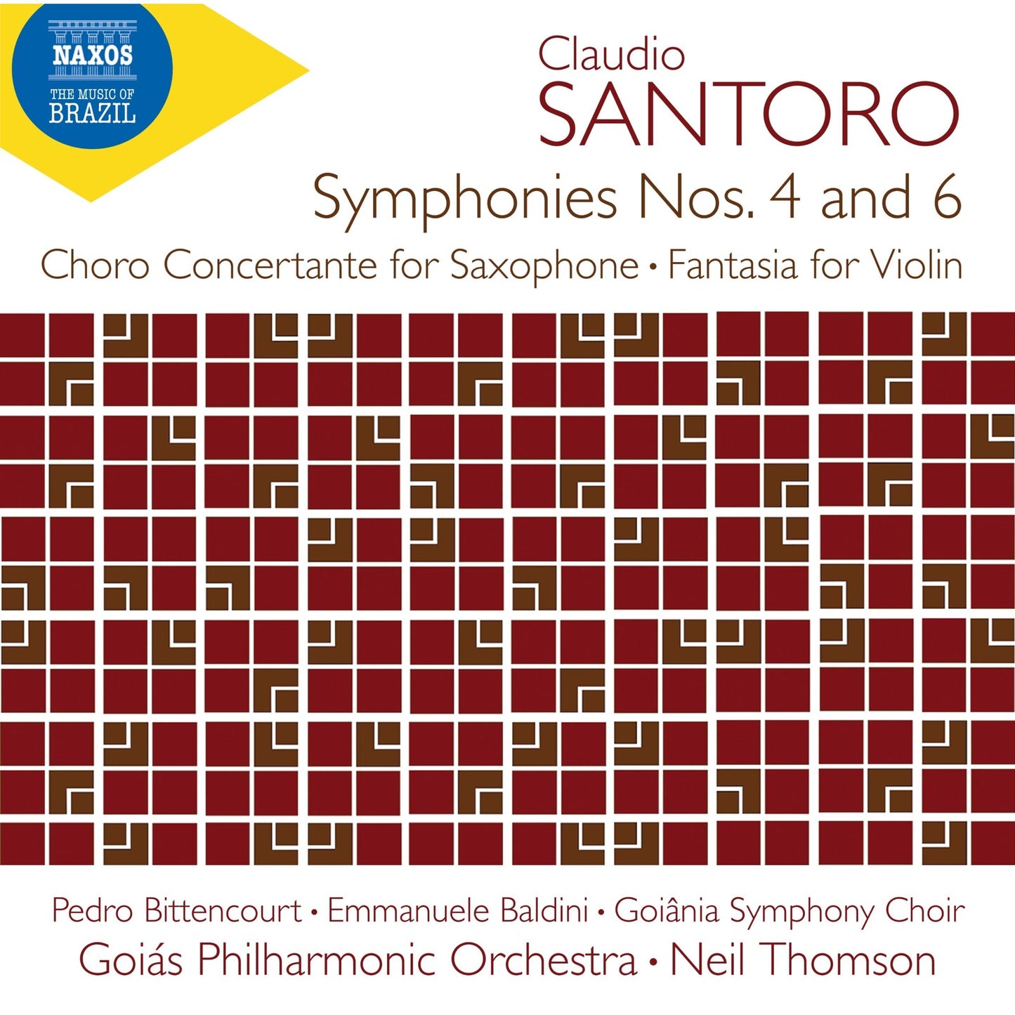 CD cover for Claudio Santoro symphonies, red and white geometric design.