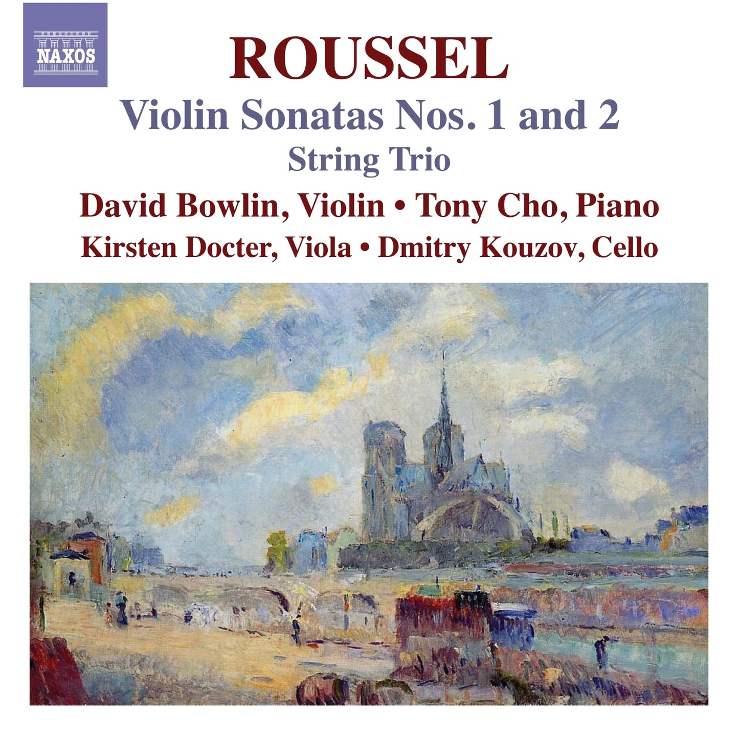 CD cover for Roussel’s Violin Sonatas with an impressionist landscape.