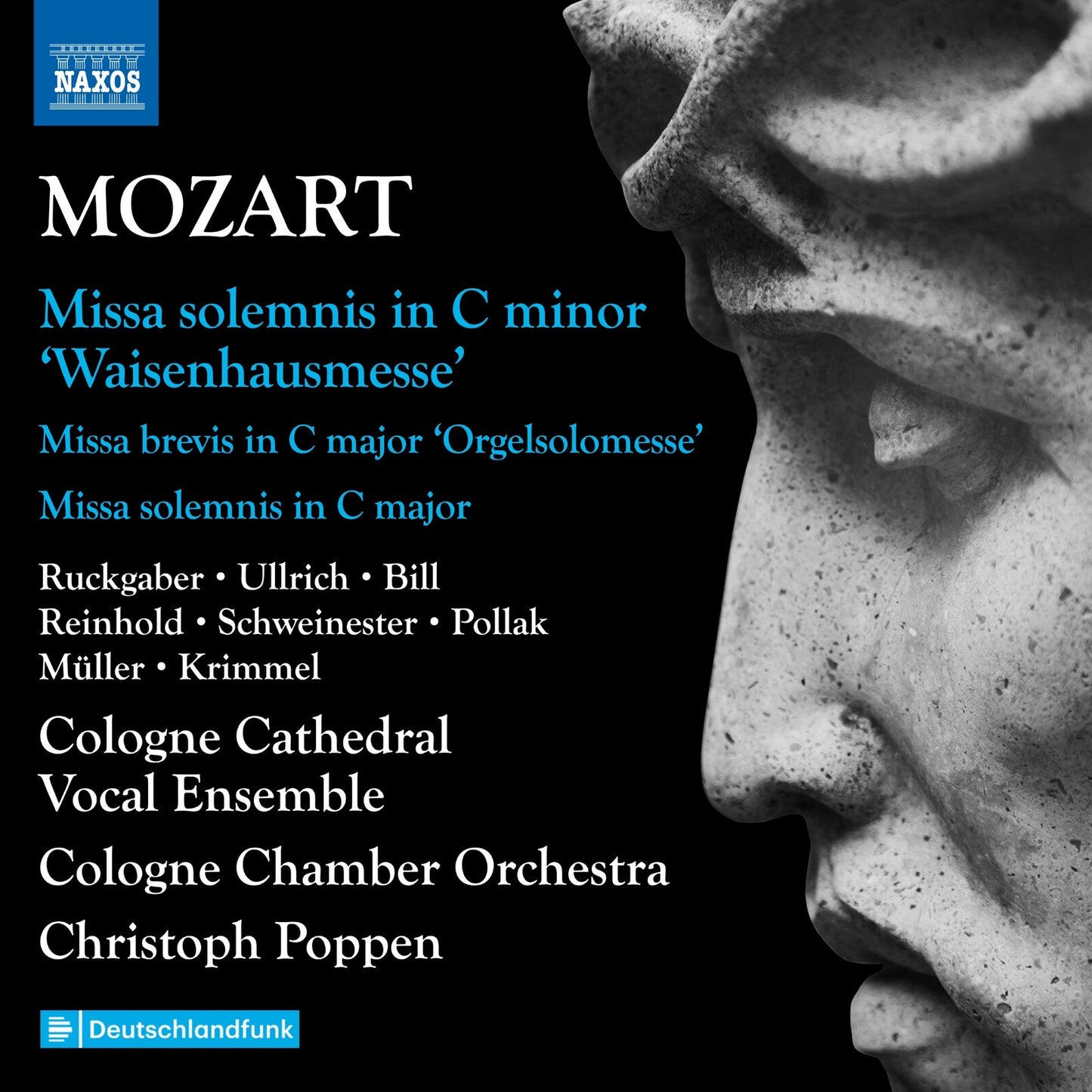 CD cover for Mozart’s “Missa solemnis in C minor” with a bust image.
