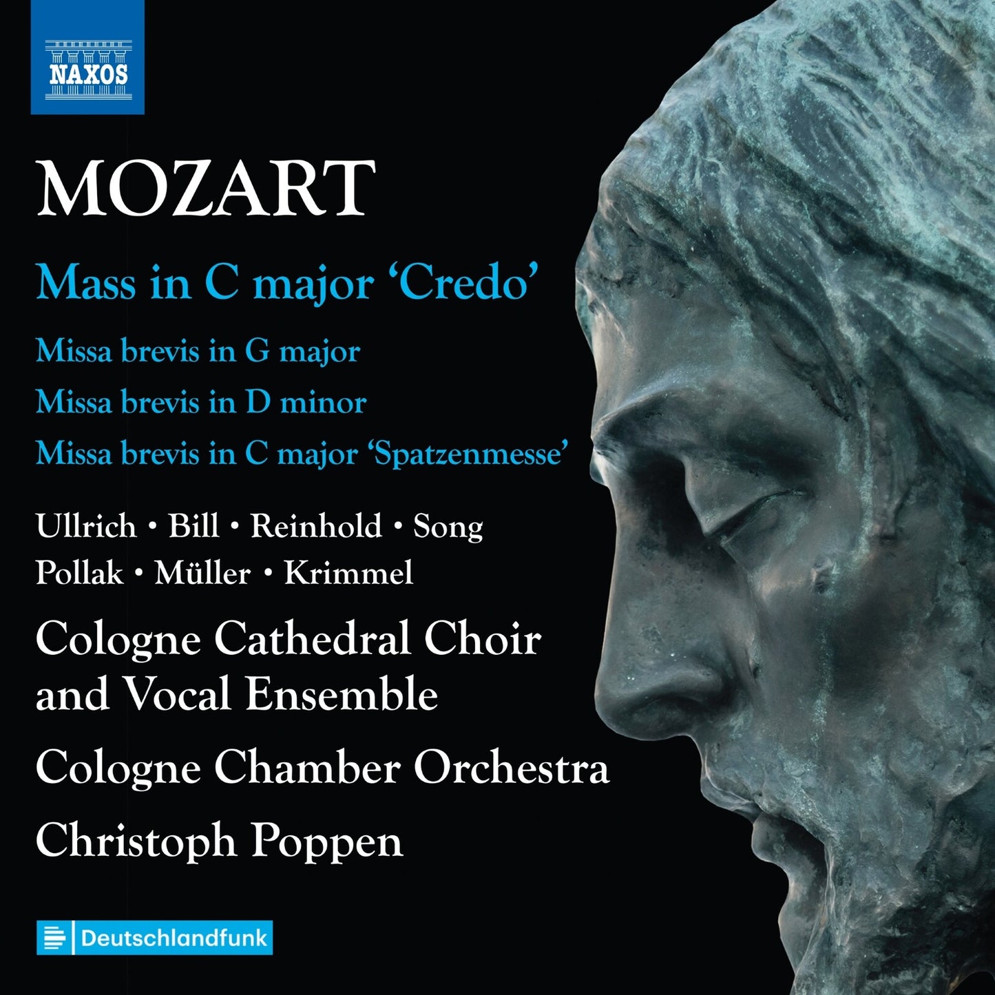 CD cover for Mozart’s masses, featuring a stone angel sculpture.
