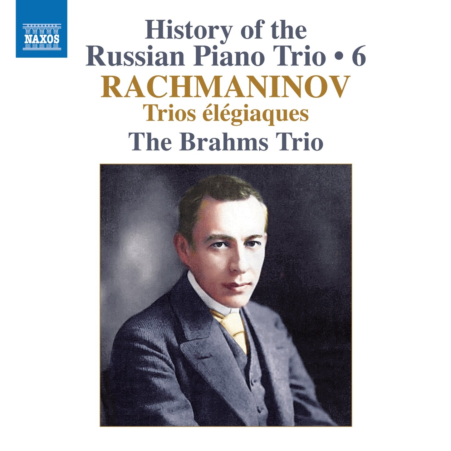 CD cover featuring a portrait of composer Sergei Rachmaninoff in formal wear.