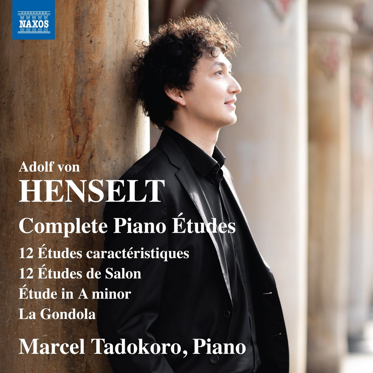 CD cover featuring pianist Marcel Tadokoro and text listing Henselt’s études.