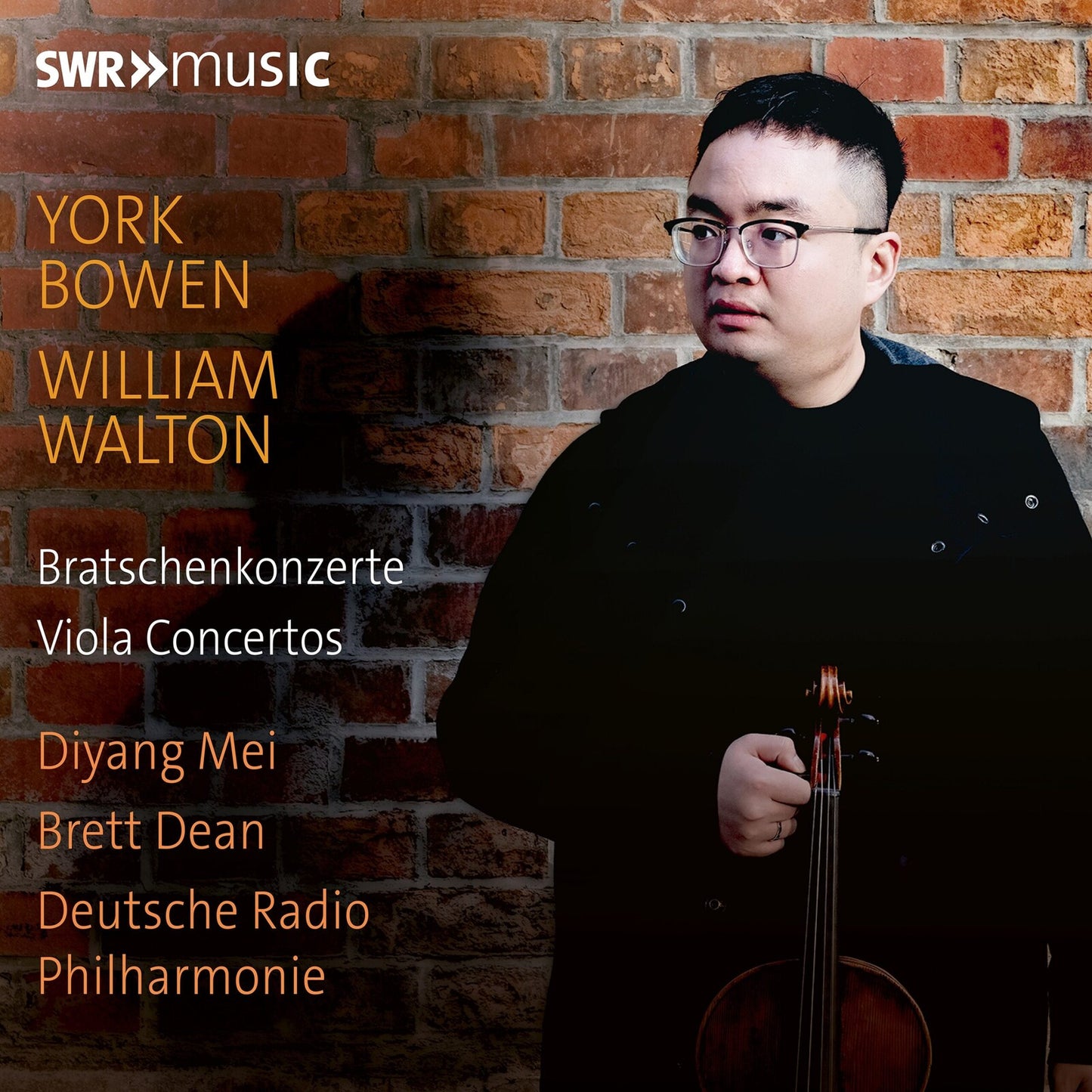 CD cover featuring violist Danyang Mei with a brick background.
