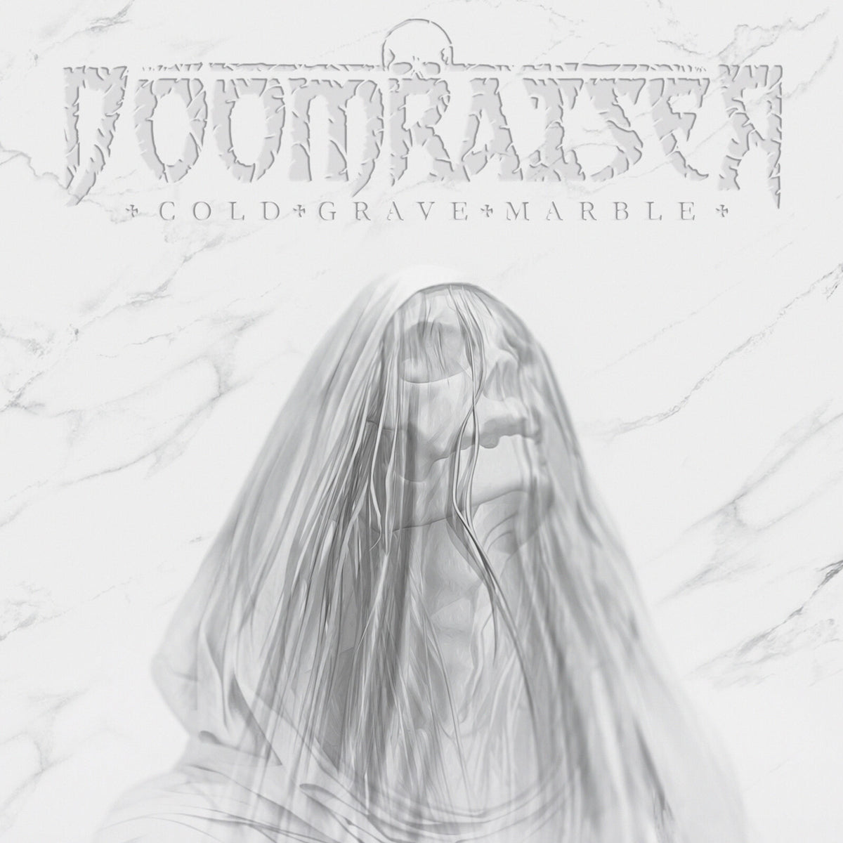 Marble-textured album cover with a veiled figure and band name "Doomraiser".