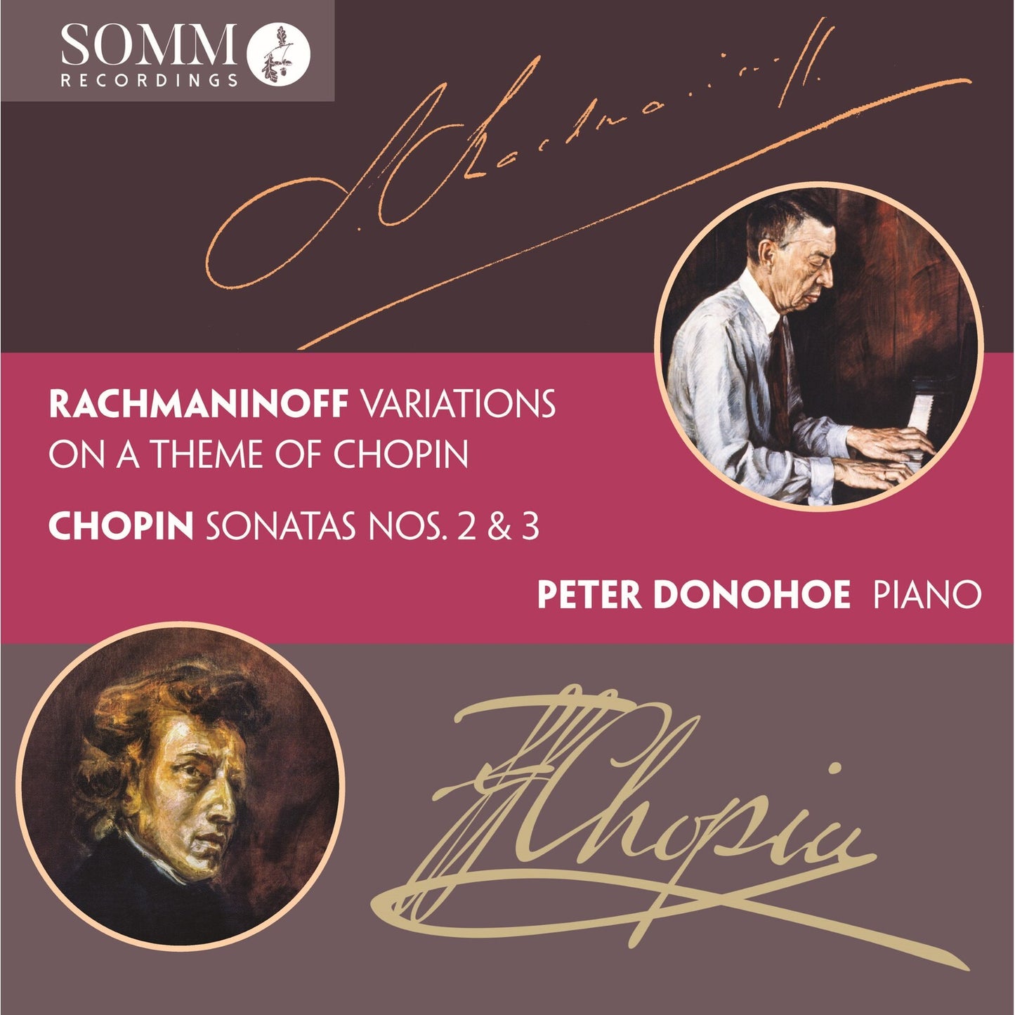 CD cover for Peter Donohoe performing Rachmaninoff and Chopin variations.