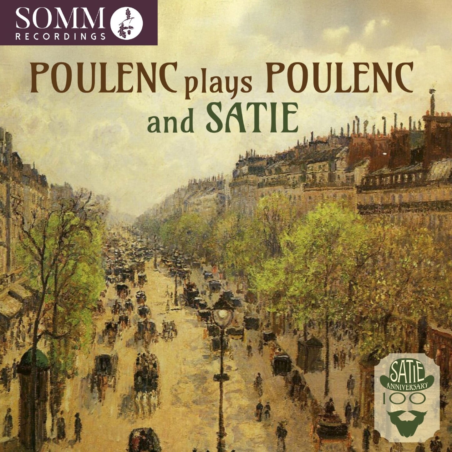 CD cover: Impressionistic street scene with text “Poulenc plays Poulenc and Satie”.