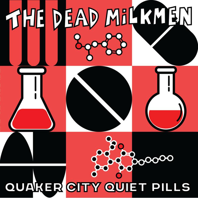 Album cover for The Dead Milkmen’s “Quaker City Quiet Pills” with red and black graphics.