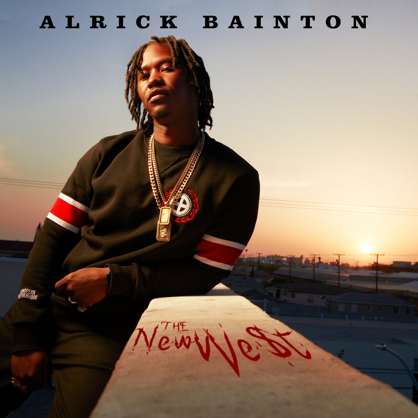 Alrick Bainton portrait with graffiti, album cover for "The New We$t".
