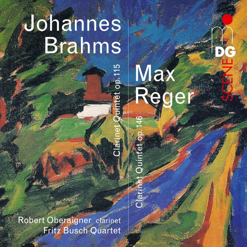 CD cover with abstract painting, composers’ names, and performer details.