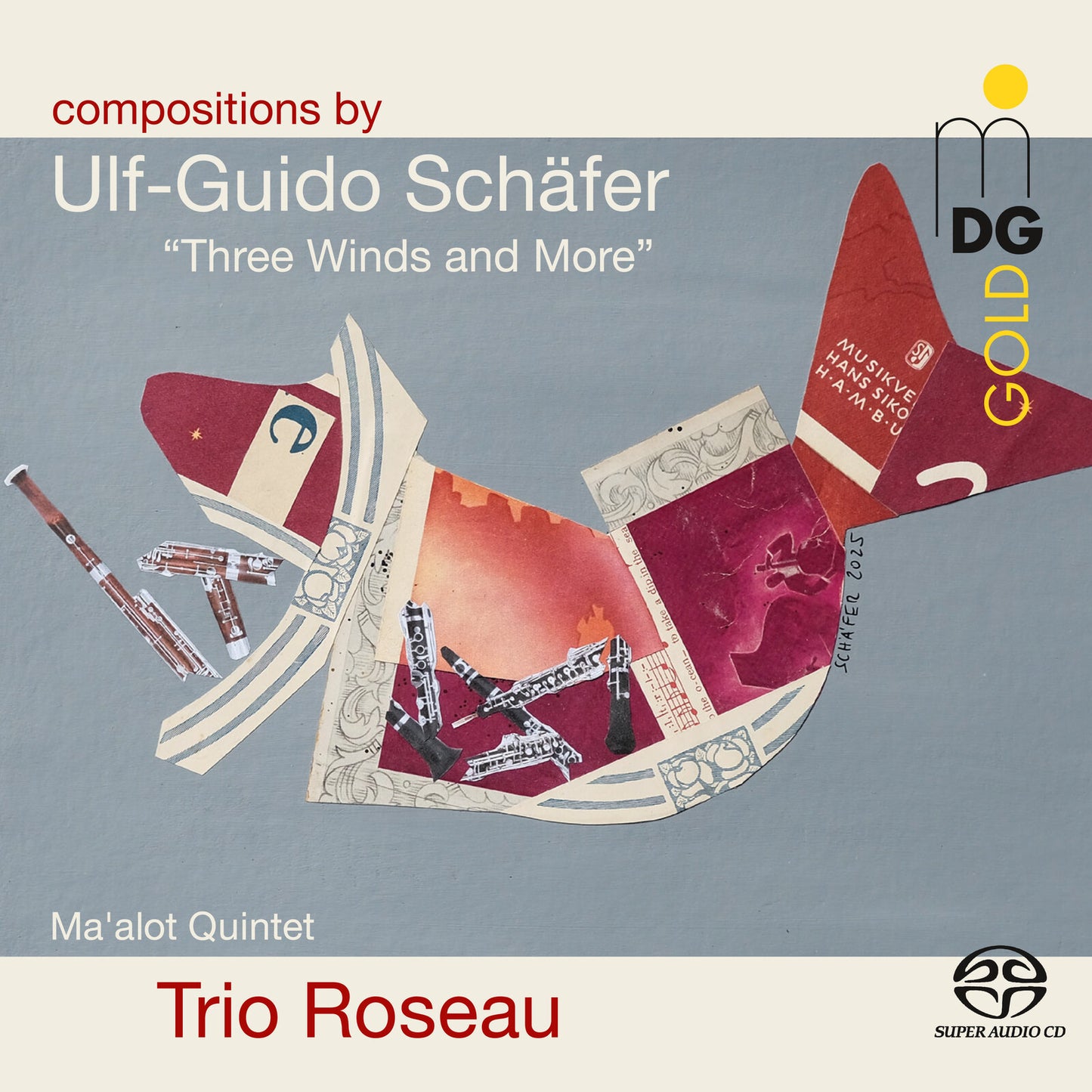 CD cover for "Three Winds and More" by Ulf-Guido Schäfer, abstract collage.